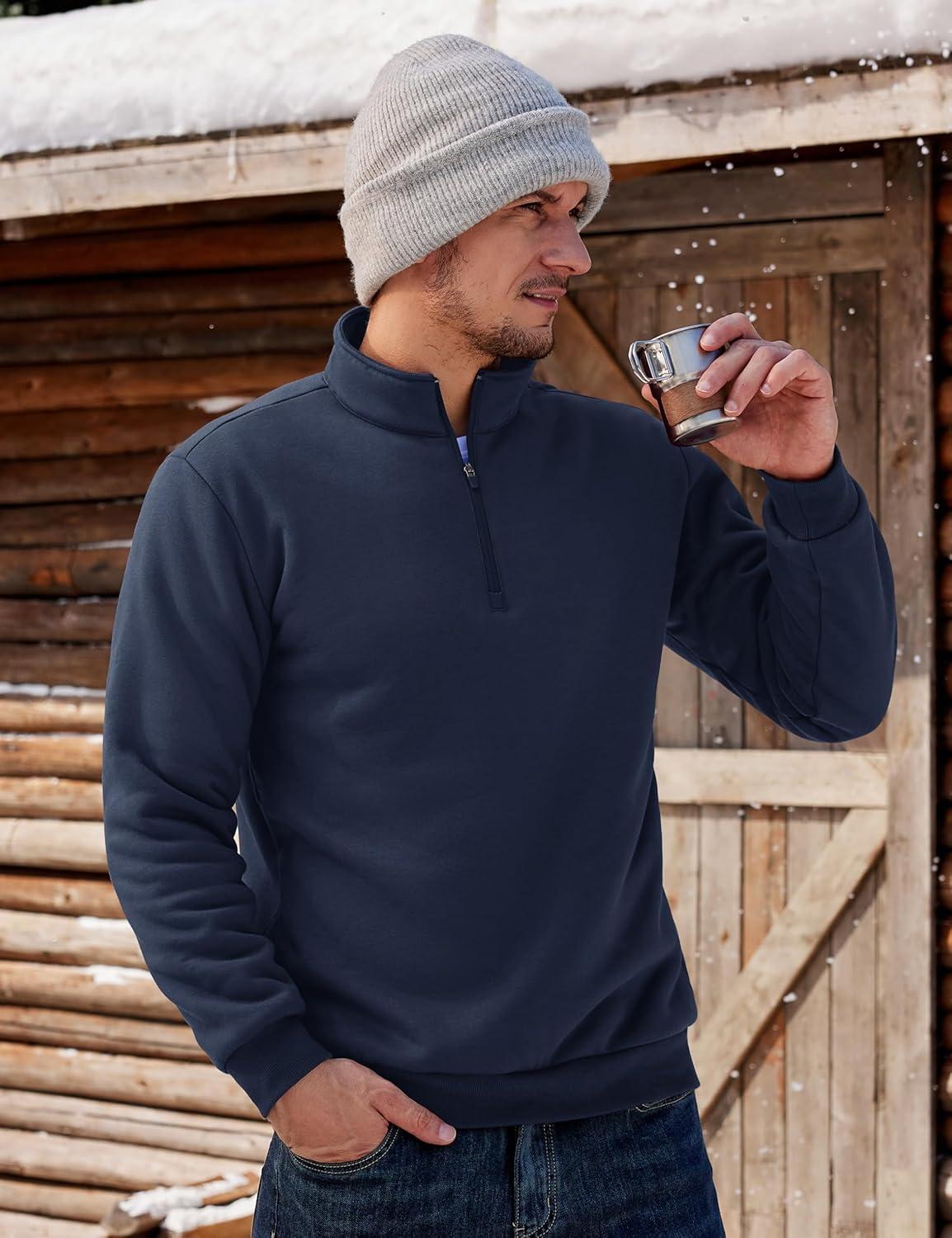imageTACVASEN Mens Quarter Zip Fleece Pullover Sweatshirts Sherpa Lined Heavy weight Winter Shirts Thermal Warm SweatersNavy