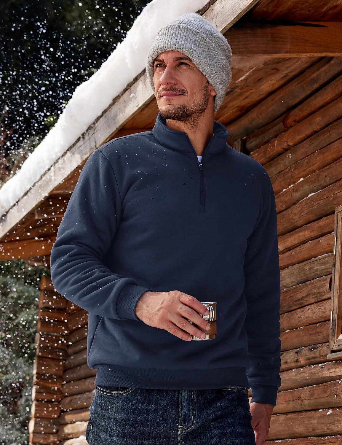 imageTACVASEN Mens Quarter Zip Fleece Pullover Sweatshirts Sherpa Lined Heavy weight Winter Shirts Thermal Warm SweatersNavy