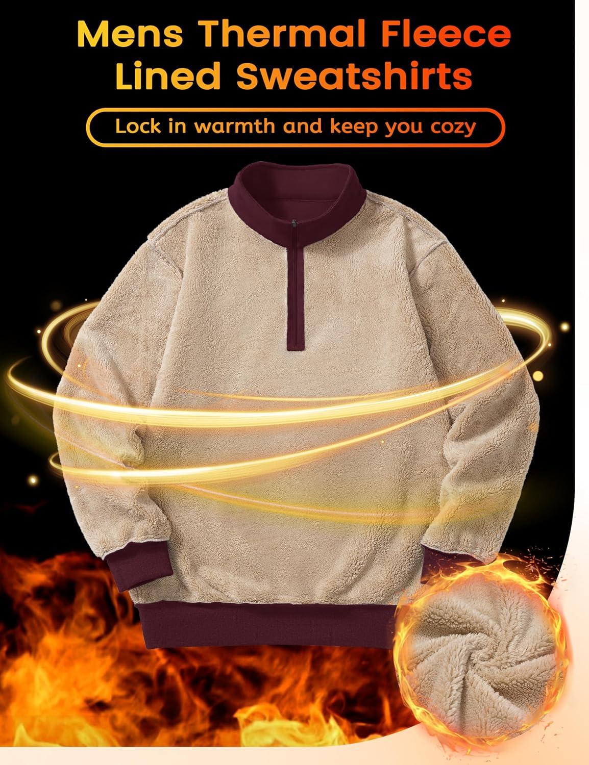 imageTACVASEN Mens Quarter Zip Fleece Pullover Sweatshirts Sherpa Lined Heavy weight Winter Shirts Thermal Warm SweatersWinered