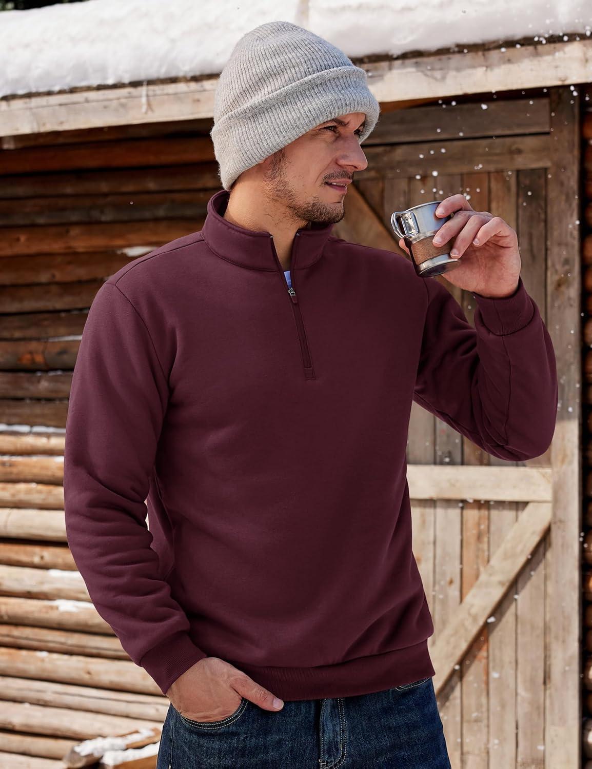 imageTACVASEN Mens Quarter Zip Fleece Pullover Sweatshirts Sherpa Lined Heavy weight Winter Shirts Thermal Warm SweatersWinered