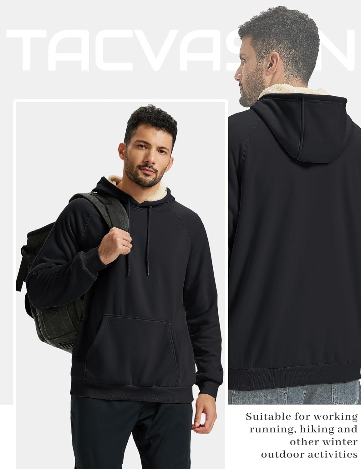 imageTACVASEN Mens Sherpa Lined Hoodies Pullover Midweight Fleece Winter Warm Athletic Sweatshirts with Kangaroo Pocket01 Black