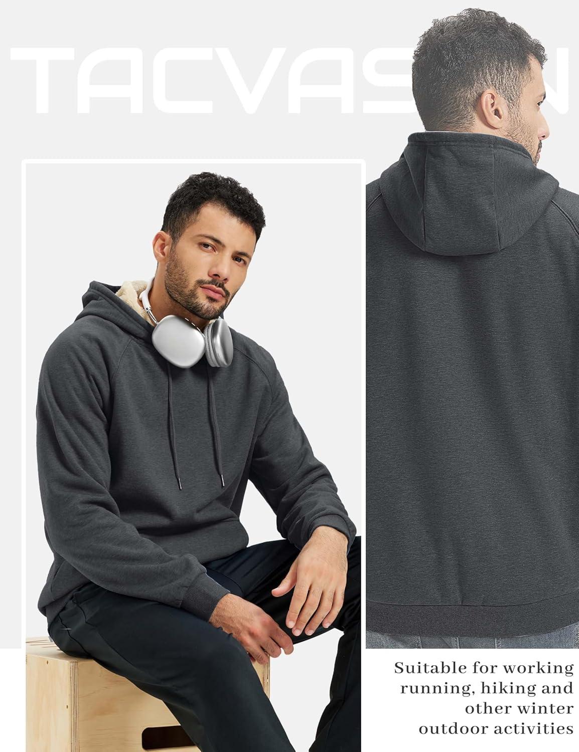 imageTACVASEN Mens Sherpa Lined Hoodies Pullover Midweight Fleece Winter Warm Athletic Sweatshirts with Kangaroo Pocket02 Dark Grey