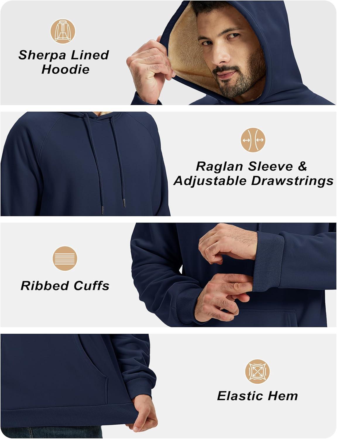 imageTACVASEN Mens Sherpa Lined Hoodies Pullover Midweight Fleece Winter Warm Athletic Sweatshirts with Kangaroo Pocket03 Navy