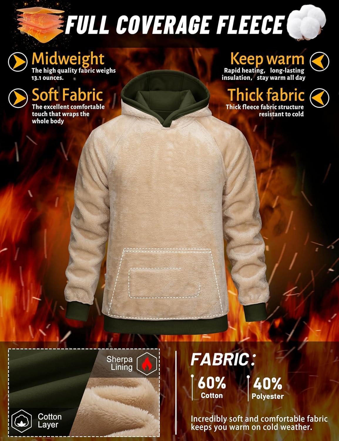 imageTACVASEN Mens Sherpa Lined Hoodies Pullover Midweight Fleece Winter Warm Athletic Sweatshirts with Kangaroo Pocket04 Army Green