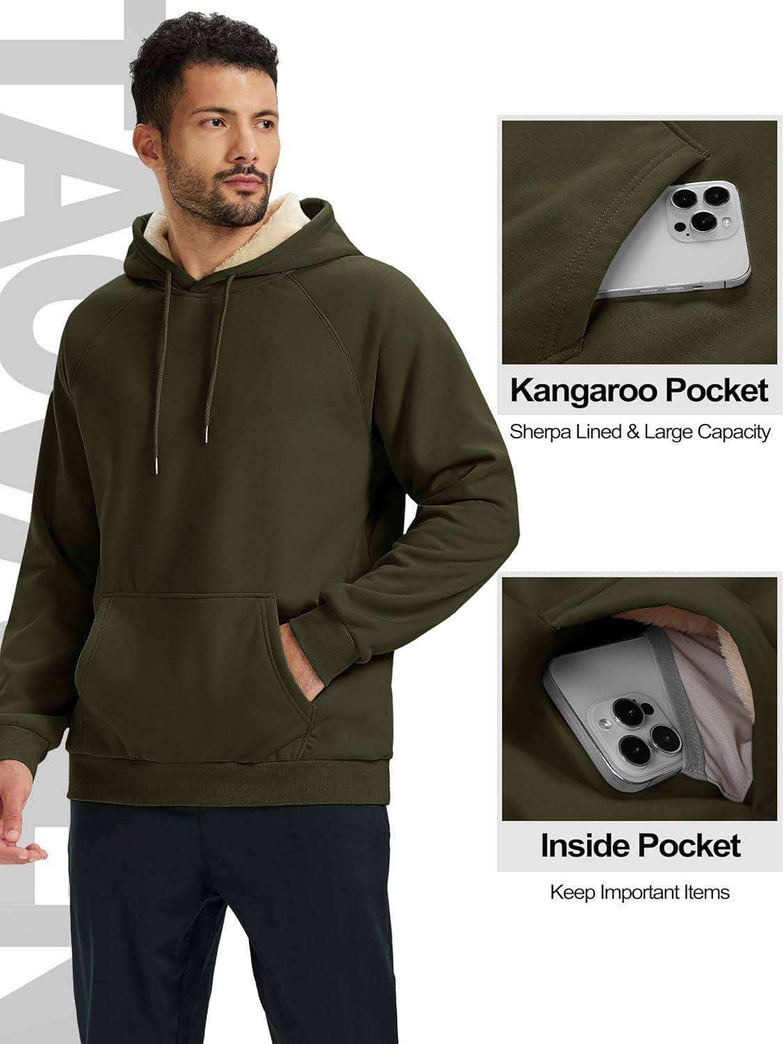 imageTACVASEN Mens Sherpa Lined Hoodies Pullover Midweight Fleece Winter Warm Athletic Sweatshirts with Kangaroo Pocket04 Army Green