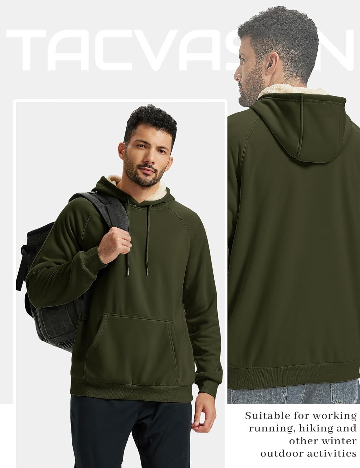 imageTACVASEN Mens Sherpa Lined Hoodies Pullover Midweight Fleece Winter Warm Athletic Sweatshirts with Kangaroo Pocket04 Army Green
