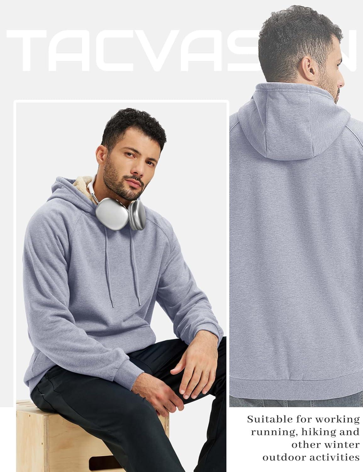 imageTACVASEN Mens Sherpa Lined Hoodies Pullover Midweight Fleece Winter Warm Athletic Sweatshirts with Kangaroo Pocket05 Light Grey
