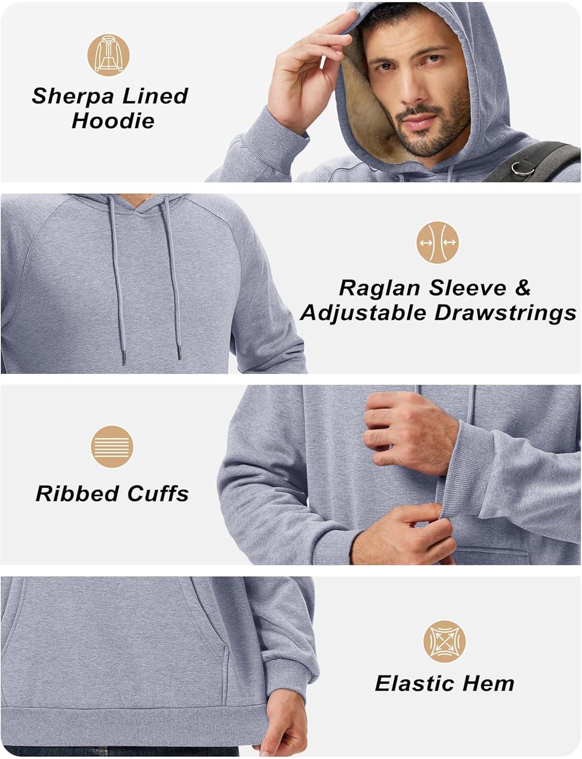 imageTACVASEN Mens Sherpa Lined Hoodies Pullover Midweight Fleece Winter Warm Athletic Sweatshirts with Kangaroo Pocket05 Light Grey