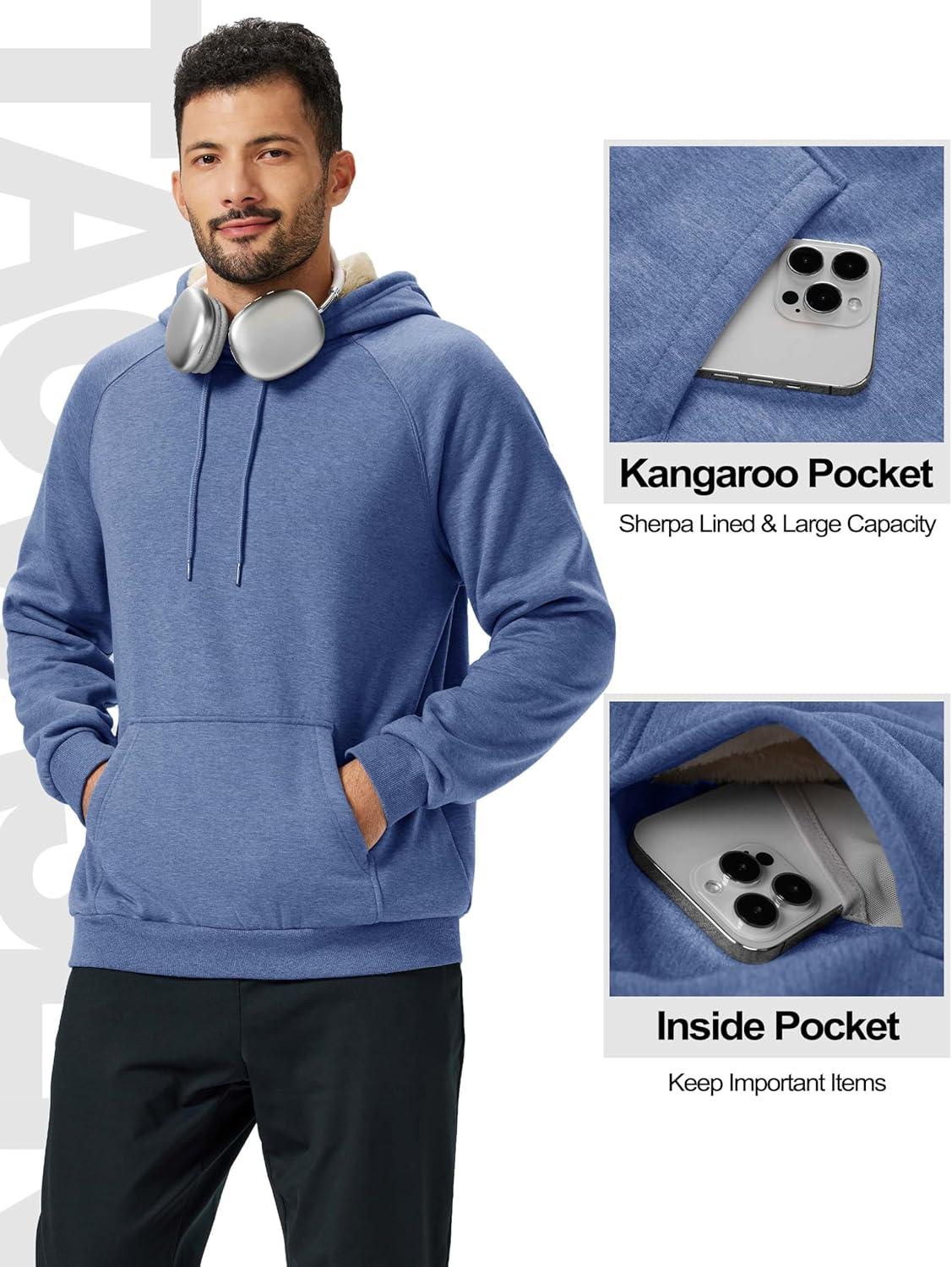 imageTACVASEN Mens Sherpa Lined Hoodies Pullover Midweight Fleece Winter Warm Athletic Sweatshirts with Kangaroo Pocket06 Blue Grey