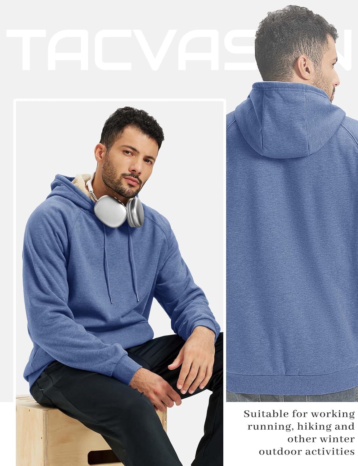 imageTACVASEN Mens Sherpa Lined Hoodies Pullover Midweight Fleece Winter Warm Athletic Sweatshirts with Kangaroo Pocket06 Blue Grey