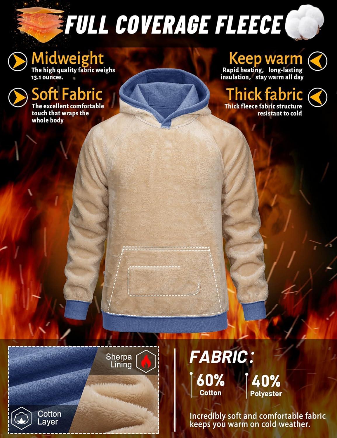 imageTACVASEN Mens Sherpa Lined Hoodies Pullover Midweight Fleece Winter Warm Athletic Sweatshirts with Kangaroo Pocket06 Blue Grey