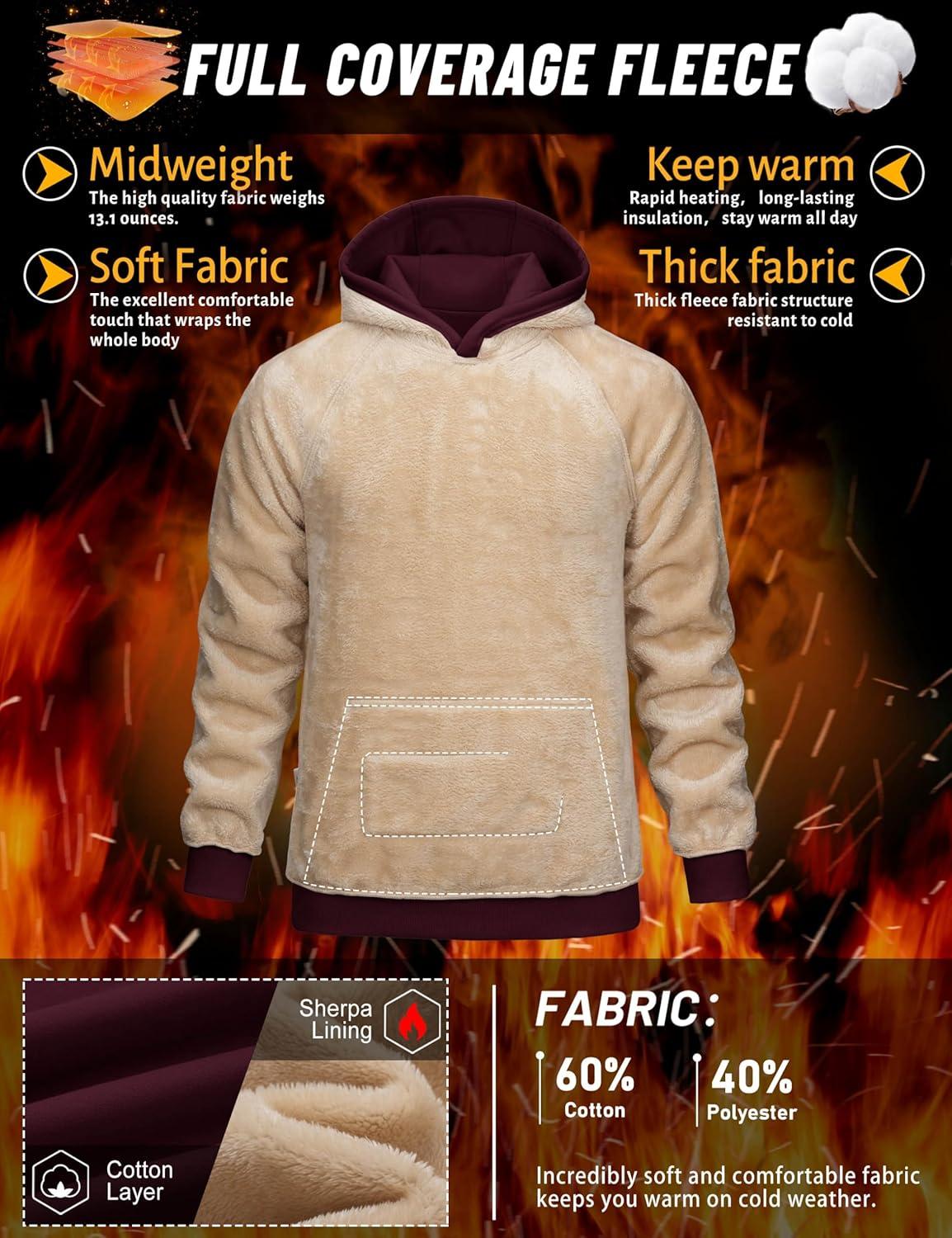 imageTACVASEN Mens Sherpa Lined Hoodies Pullover Midweight Fleece Winter Warm Athletic Sweatshirts with Kangaroo Pocket07 Wine Red