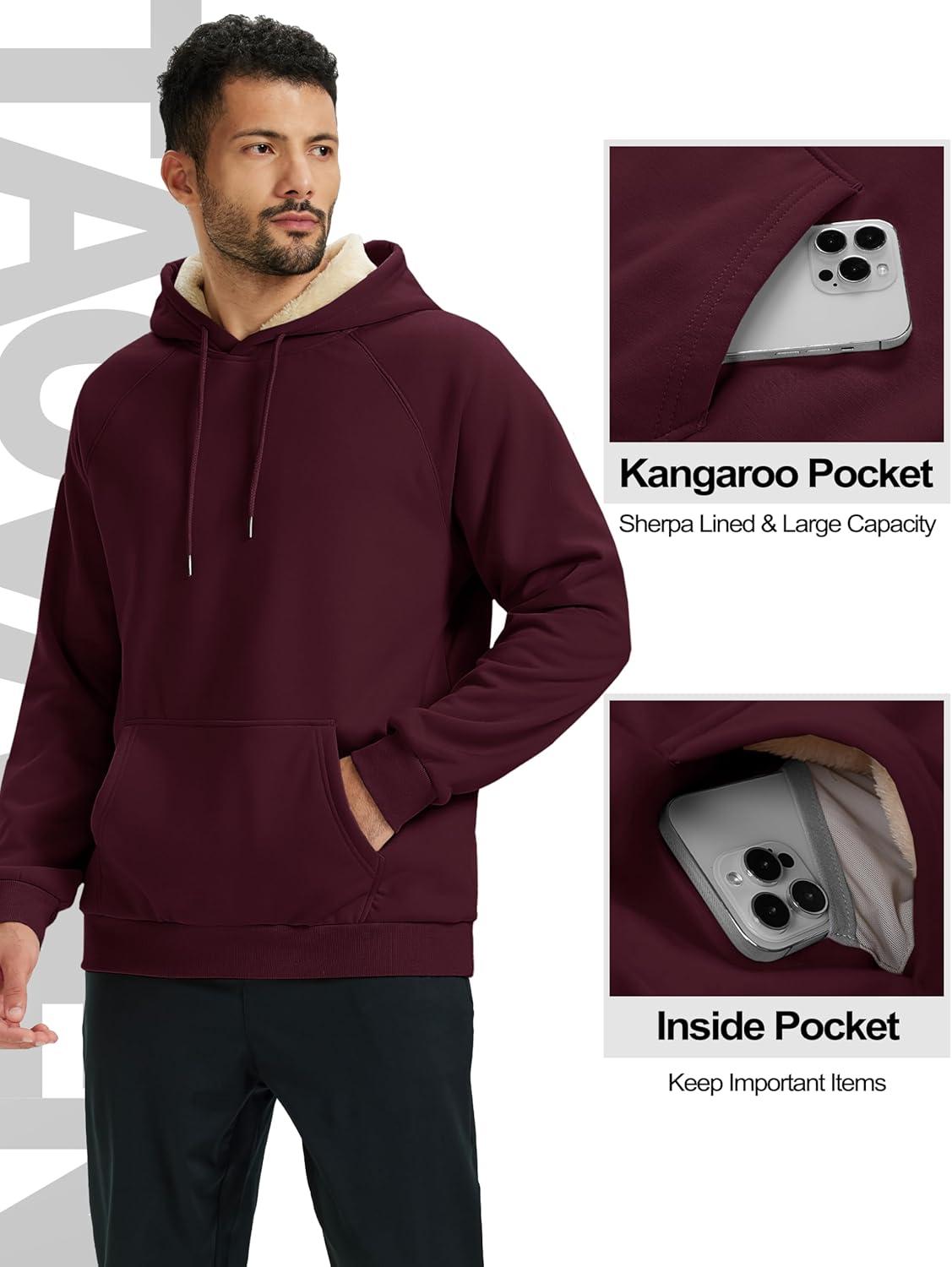 imageTACVASEN Mens Sherpa Lined Hoodies Pullover Midweight Fleece Winter Warm Athletic Sweatshirts with Kangaroo Pocket07 Wine Red
