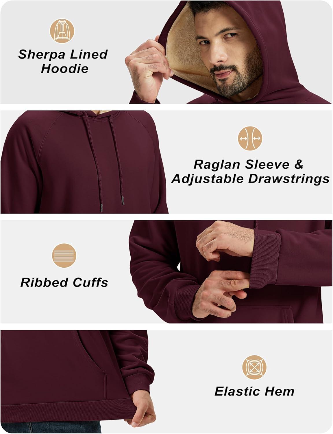 imageTACVASEN Mens Sherpa Lined Hoodies Pullover Midweight Fleece Winter Warm Athletic Sweatshirts with Kangaroo Pocket07 Wine Red