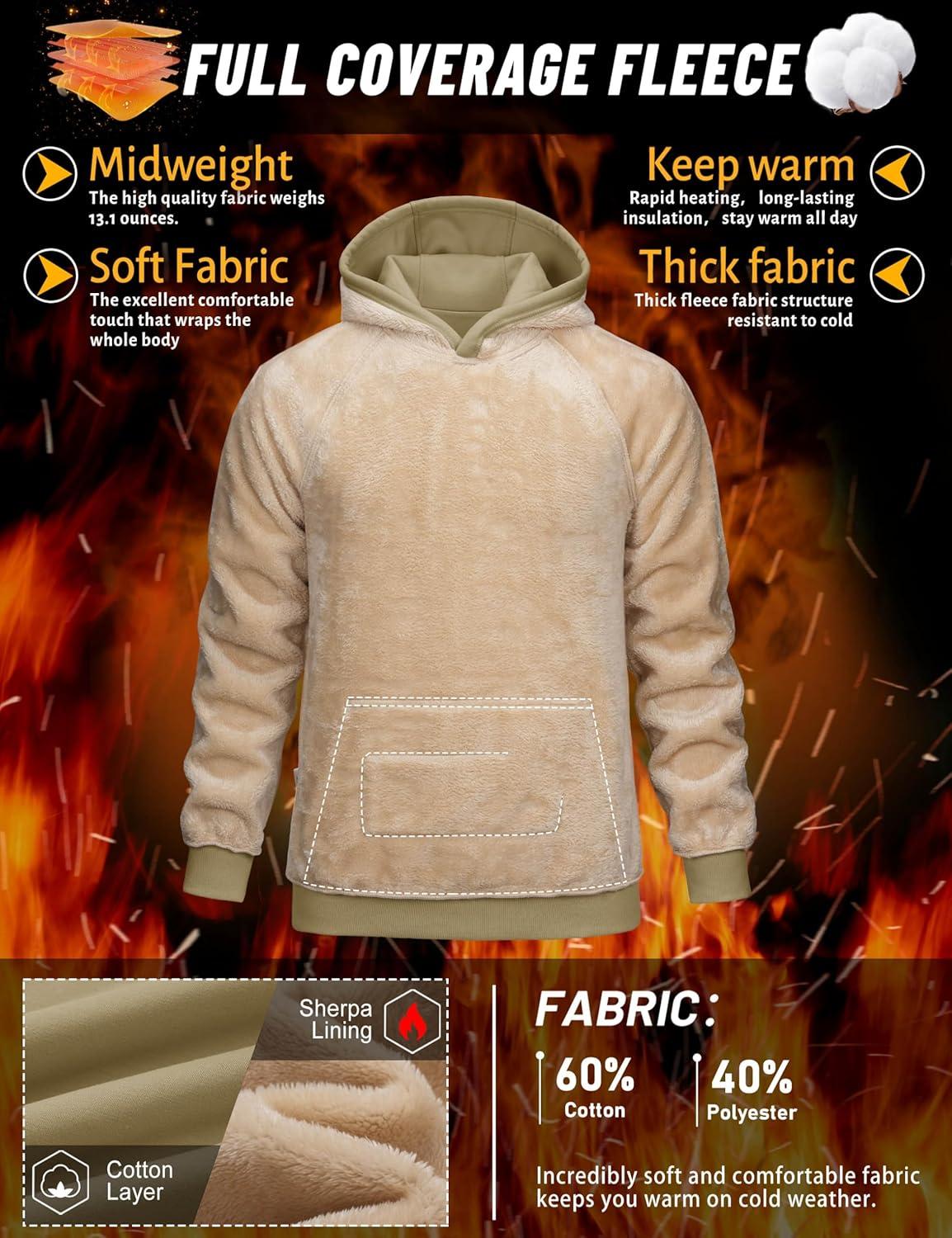 imageTACVASEN Mens Sherpa Lined Hoodies Pullover Midweight Fleece Winter Warm Athletic Sweatshirts with Kangaroo Pocket08 Khaki