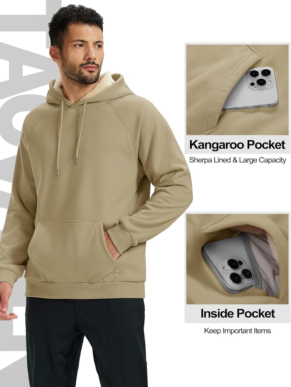 imageTACVASEN Mens Sherpa Lined Hoodies Pullover Midweight Fleece Winter Warm Athletic Sweatshirts with Kangaroo Pocket08 Khaki
