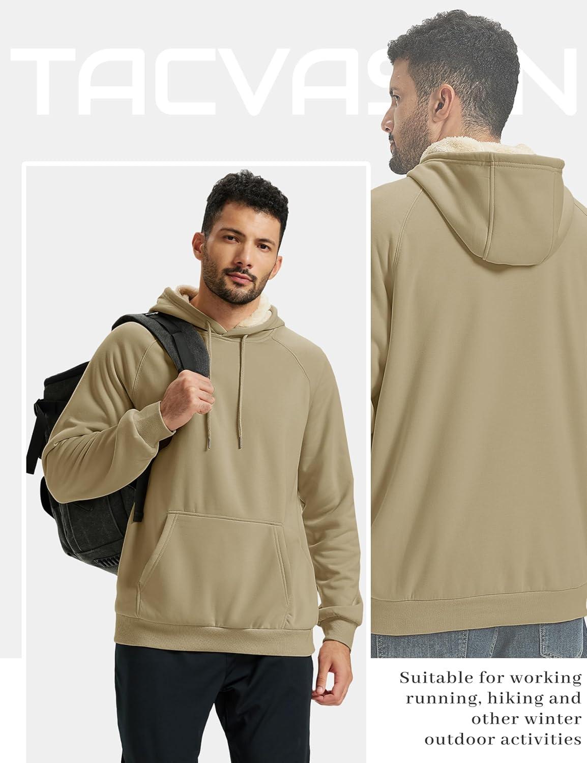 imageTACVASEN Mens Sherpa Lined Hoodies Pullover Midweight Fleece Winter Warm Athletic Sweatshirts with Kangaroo Pocket08 Khaki
