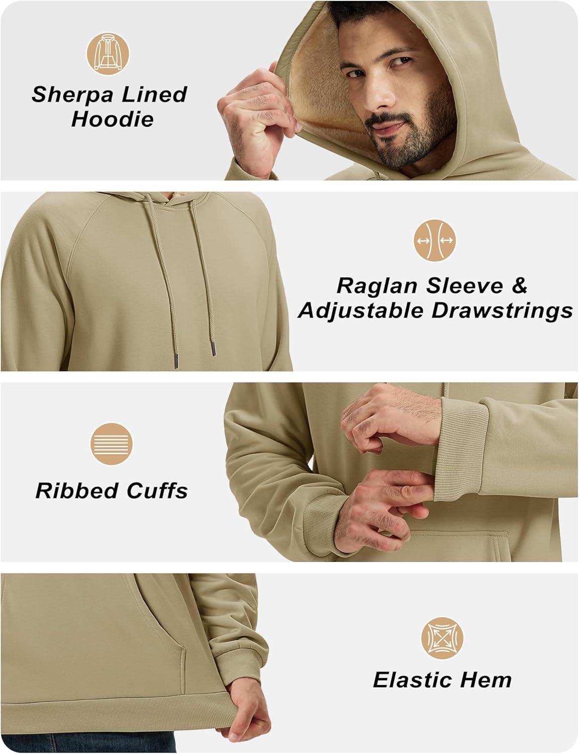 imageTACVASEN Mens Sherpa Lined Hoodies Pullover Midweight Fleece Winter Warm Athletic Sweatshirts with Kangaroo Pocket08 Khaki