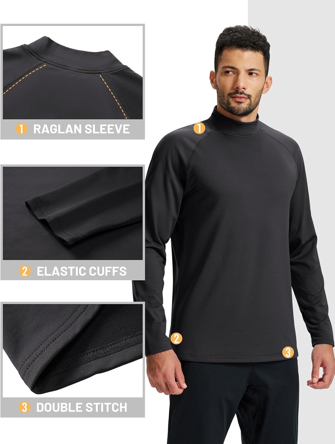 imageTACVASEN Mens Thermal Fleece Shirt Mock Turtle Neck Base Layer Long Sleeve Athletic Warm Undershirt Winter Running Tops01 Black
