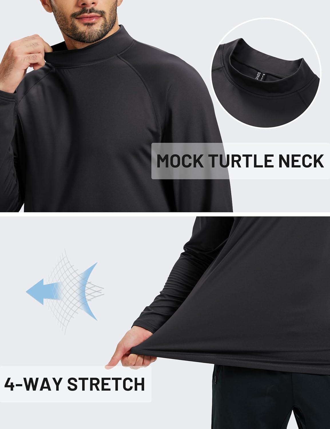 imageTACVASEN Mens Thermal Fleece Shirt Mock Turtle Neck Base Layer Long Sleeve Athletic Warm Undershirt Winter Running Tops01 Black