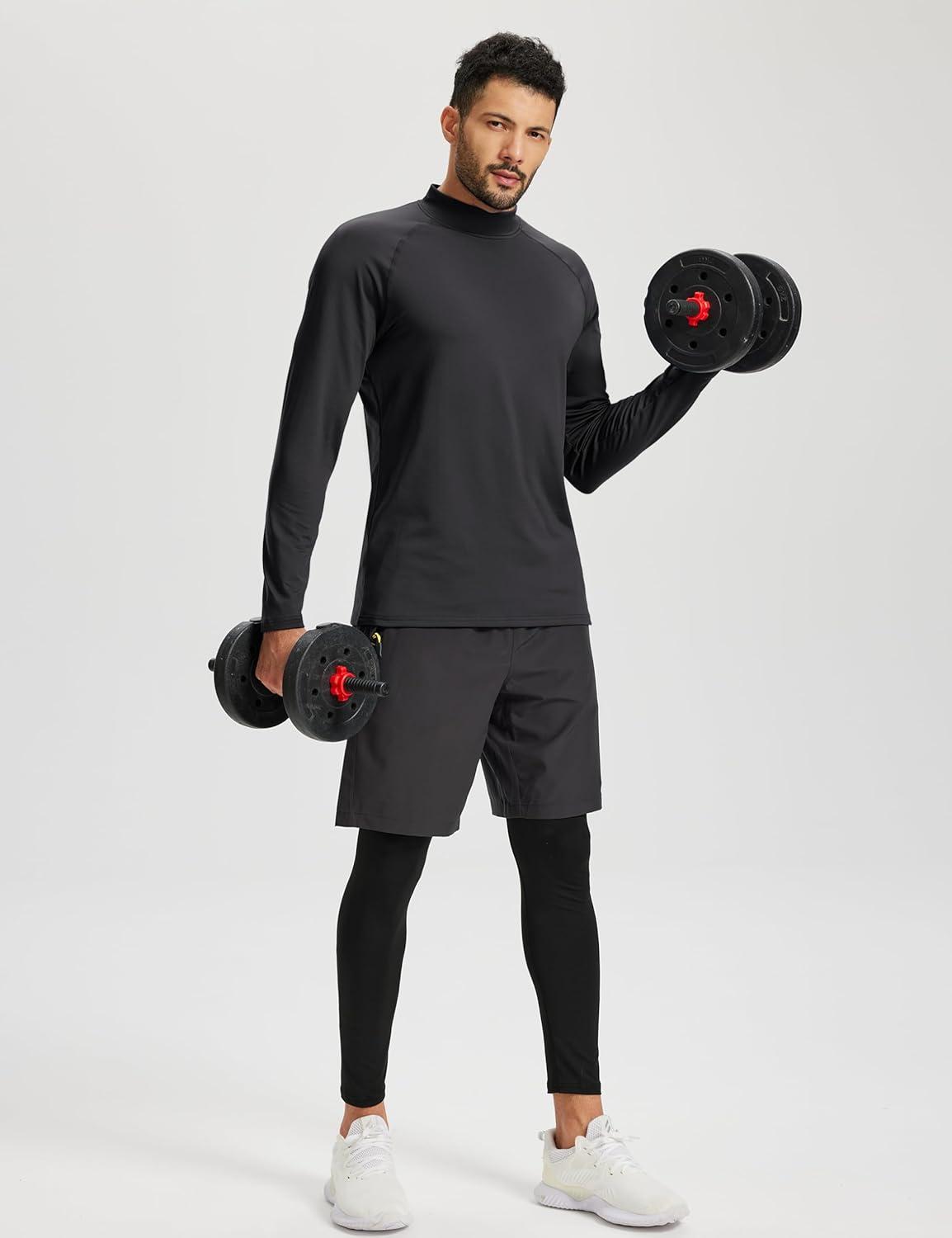 imageTACVASEN Mens Thermal Fleece Shirt Mock Turtle Neck Base Layer Long Sleeve Athletic Warm Undershirt Winter Running Tops01 Black