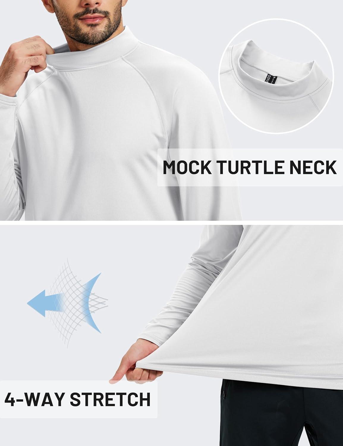 imageTACVASEN Mens Thermal Fleece Shirt Mock Turtle Neck Base Layer Long Sleeve Athletic Warm Undershirt Winter Running Tops02 White