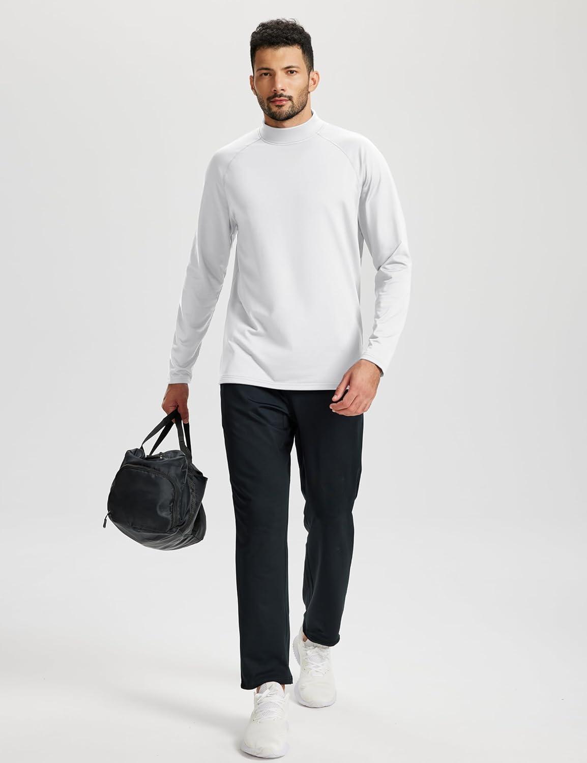 imageTACVASEN Mens Thermal Fleece Shirt Mock Turtle Neck Base Layer Long Sleeve Athletic Warm Undershirt Winter Running Tops02 White