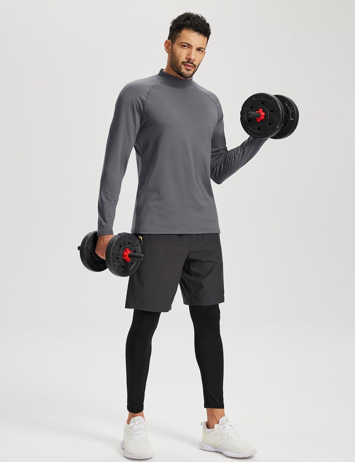 imageTACVASEN Mens Thermal Fleece Shirt Mock Turtle Neck Base Layer Long Sleeve Athletic Warm Undershirt Winter Running Tops03 Dark Grey