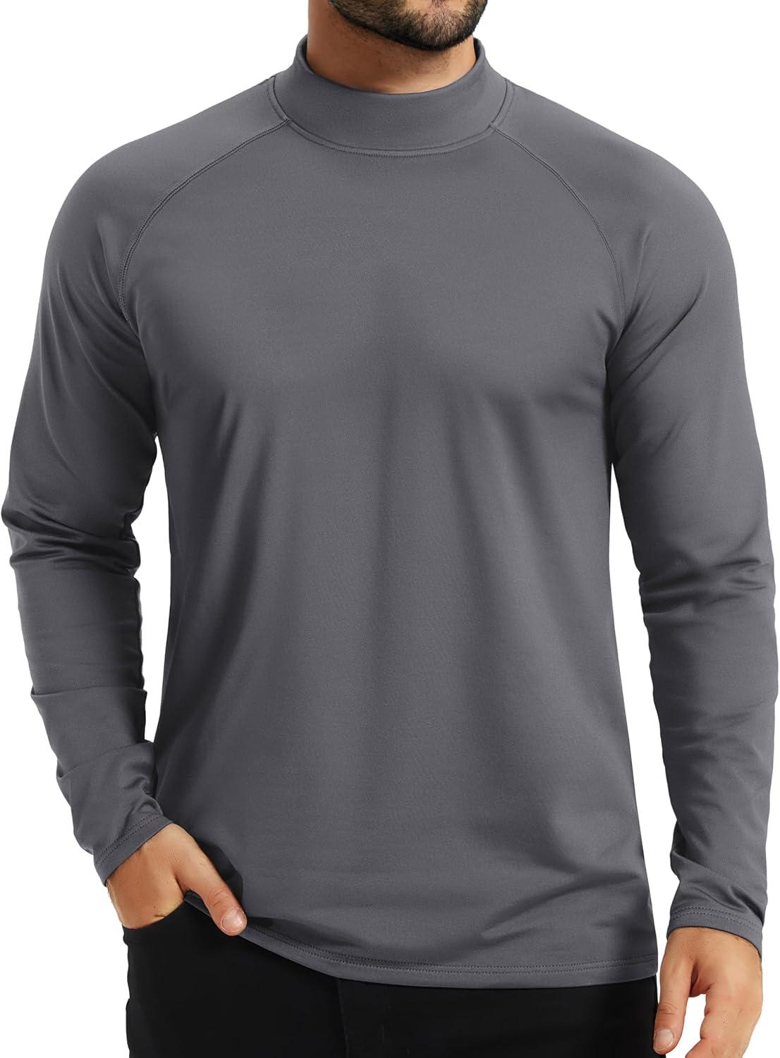 imageTACVASEN Mens Thermal Fleece Shirt Mock Turtle Neck Base Layer Long Sleeve Athletic Warm Undershirt Winter Running Tops03 Dark Grey