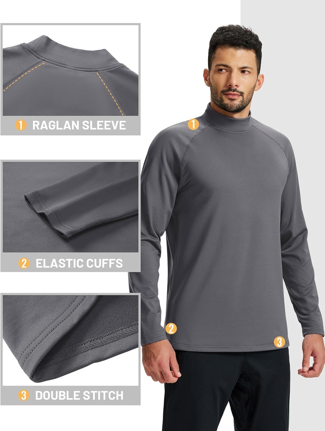 imageTACVASEN Mens Thermal Fleece Shirt Mock Turtle Neck Base Layer Long Sleeve Athletic Warm Undershirt Winter Running Tops03 Dark Grey