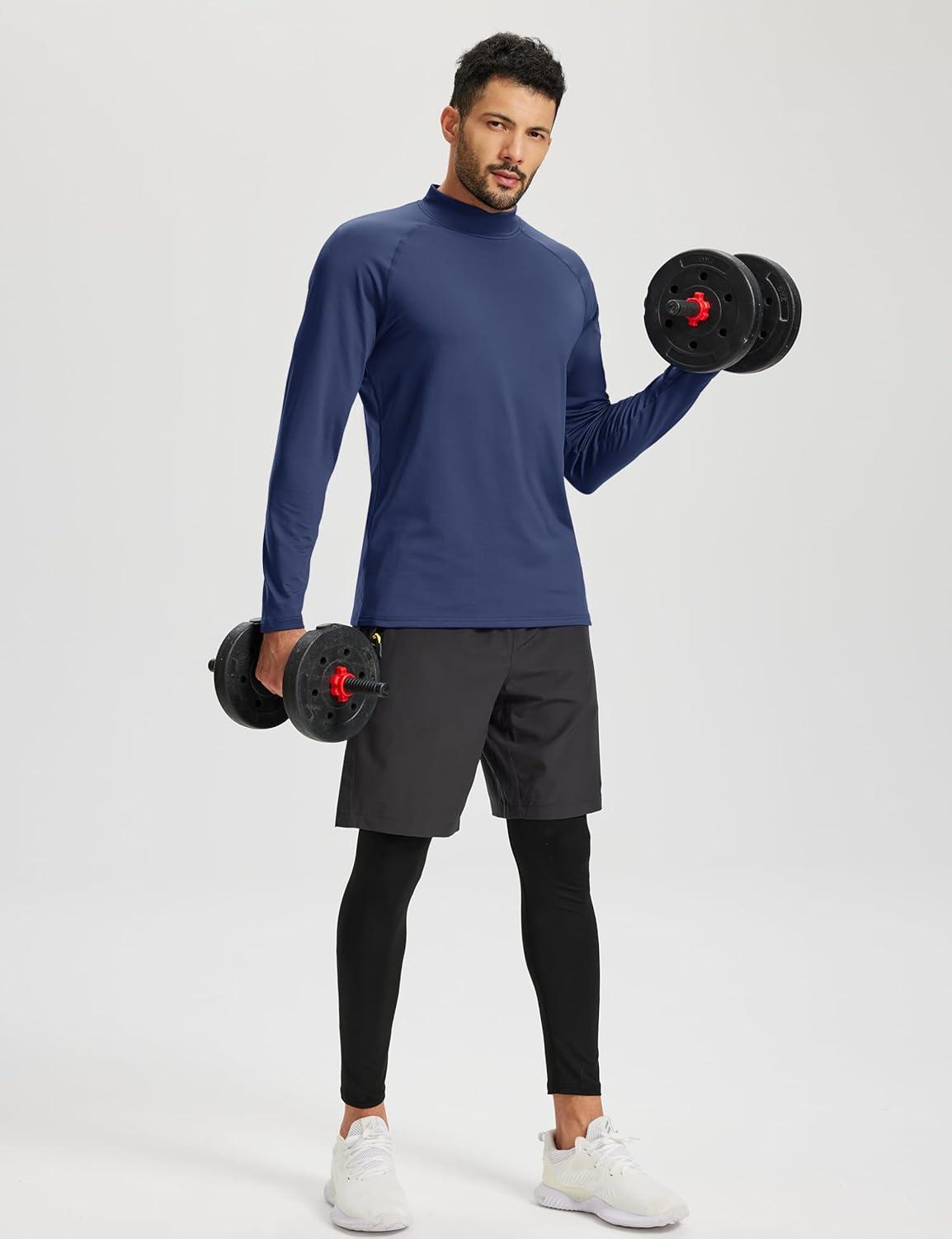 imageTACVASEN Mens Thermal Fleece Shirt Mock Turtle Neck Base Layer Long Sleeve Athletic Warm Undershirt Winter Running Tops04 Navy