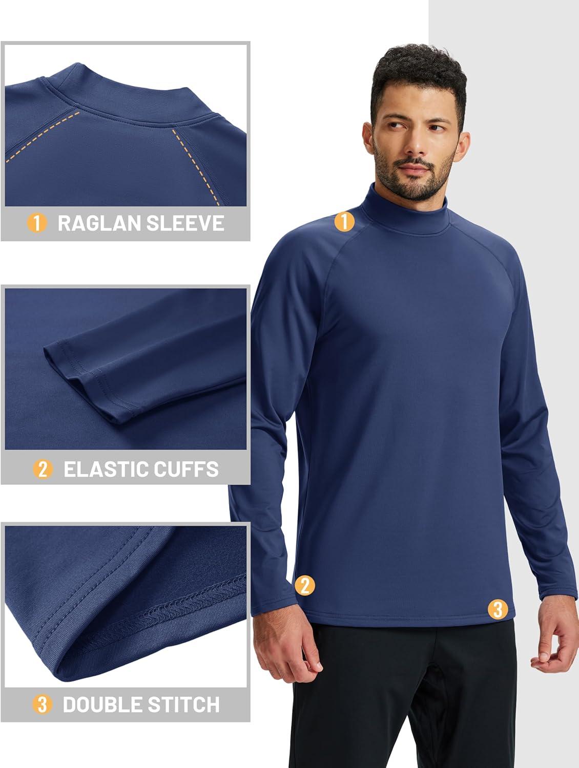 imageTACVASEN Mens Thermal Fleece Shirt Mock Turtle Neck Base Layer Long Sleeve Athletic Warm Undershirt Winter Running Tops04 Navy