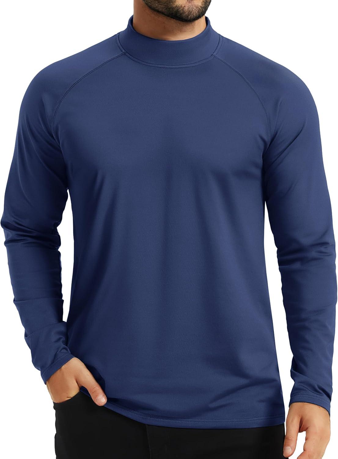 imageTACVASEN Mens Thermal Fleece Shirt Mock Turtle Neck Base Layer Long Sleeve Athletic Warm Undershirt Winter Running Tops04 Navy