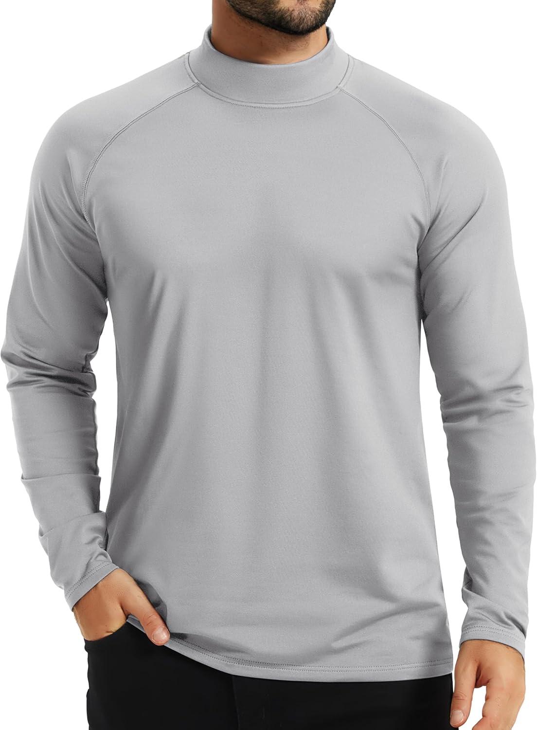 imageTACVASEN Mens Thermal Fleece Shirt Mock Turtle Neck Base Layer Long Sleeve Athletic Warm Undershirt Winter Running Tops05 Light Grey