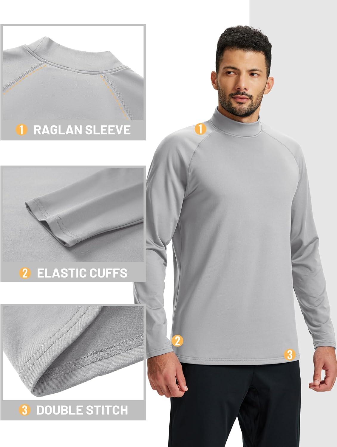 imageTACVASEN Mens Thermal Fleece Shirt Mock Turtle Neck Base Layer Long Sleeve Athletic Warm Undershirt Winter Running Tops05 Light Grey