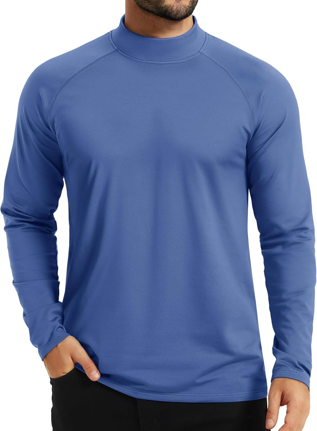 imageTACVASEN Mens Thermal Fleece Shirt Mock Turtle Neck Base Layer Long Sleeve Athletic Warm Undershirt Winter Running Tops06 Blue Grey