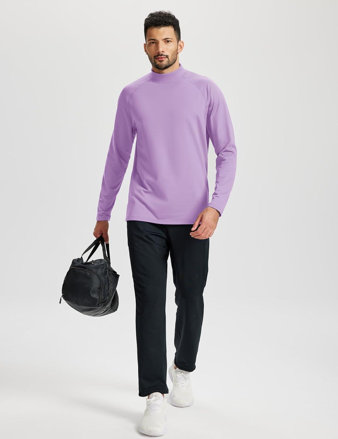 imageTACVASEN Mens Thermal Fleece Shirt Mock Turtle Neck Base Layer Long Sleeve Athletic Warm Undershirt Winter Running Tops08 Light Purple