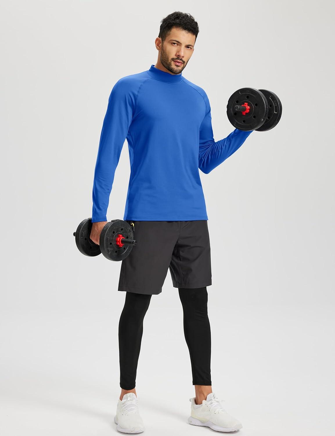 imageTACVASEN Mens Thermal Fleece Shirt Mock Turtle Neck Base Layer Long Sleeve Athletic Warm Undershirt Winter Running Tops09 Color Blue