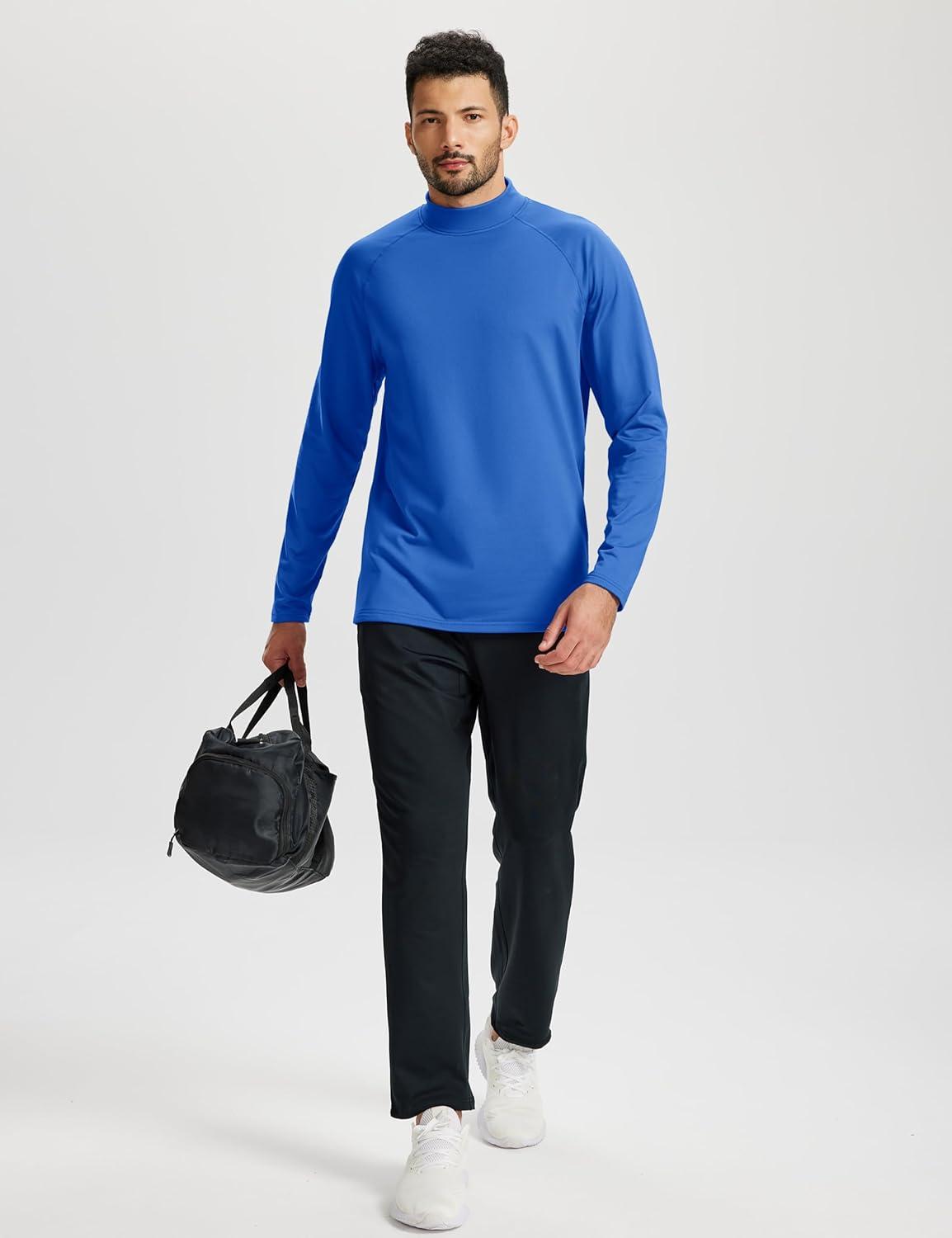 imageTACVASEN Mens Thermal Fleece Shirt Mock Turtle Neck Base Layer Long Sleeve Athletic Warm Undershirt Winter Running Tops09 Color Blue