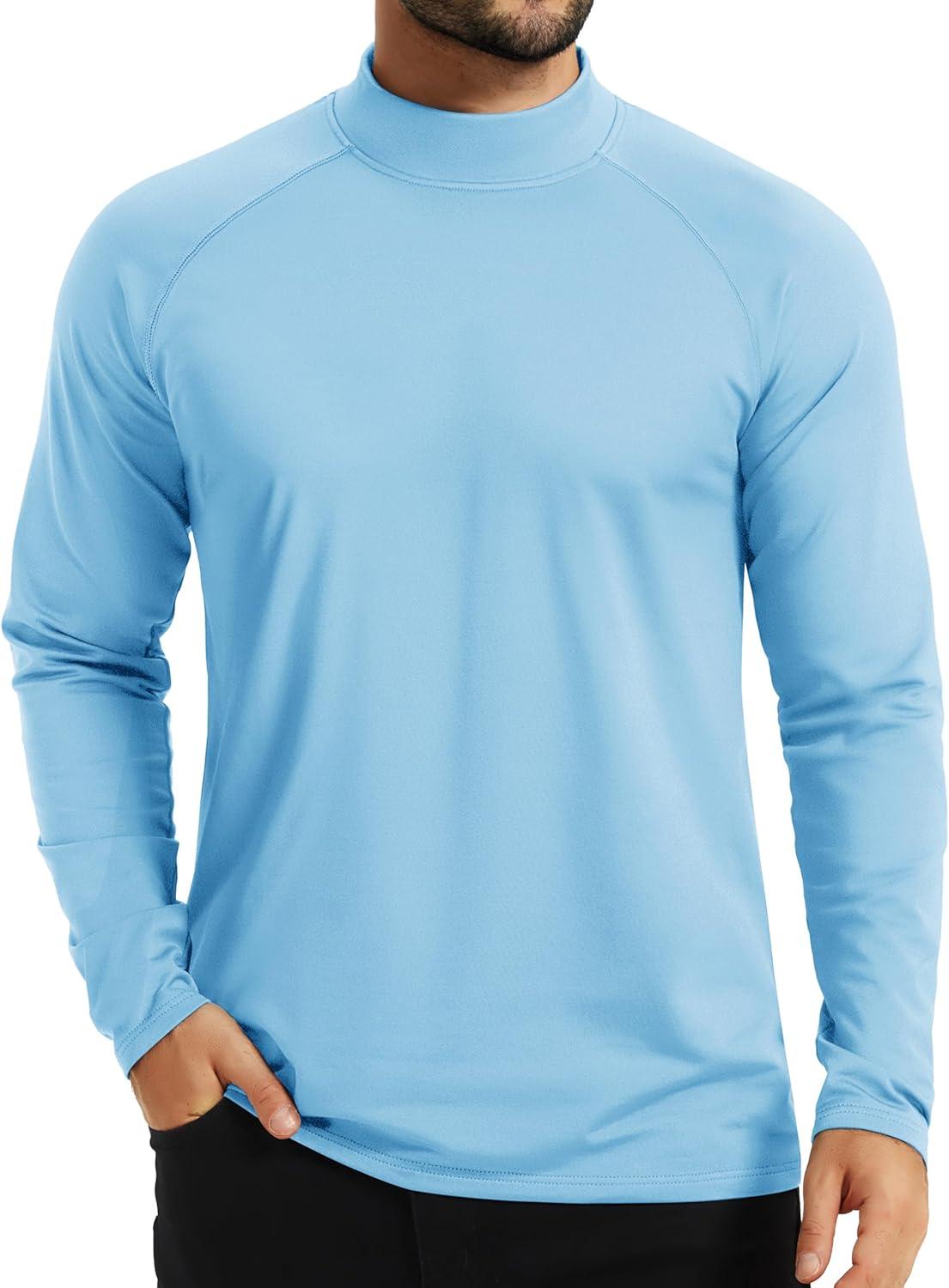 imageTACVASEN Mens Thermal Fleece Shirt Mock Turtle Neck Base Layer Long Sleeve Athletic Warm Undershirt Winter Running Tops10 Sky Blue