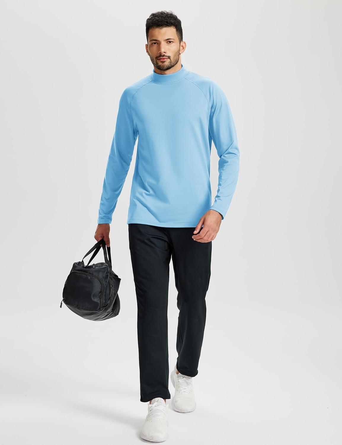 imageTACVASEN Mens Thermal Fleece Shirt Mock Turtle Neck Base Layer Long Sleeve Athletic Warm Undershirt Winter Running Tops10 Sky Blue