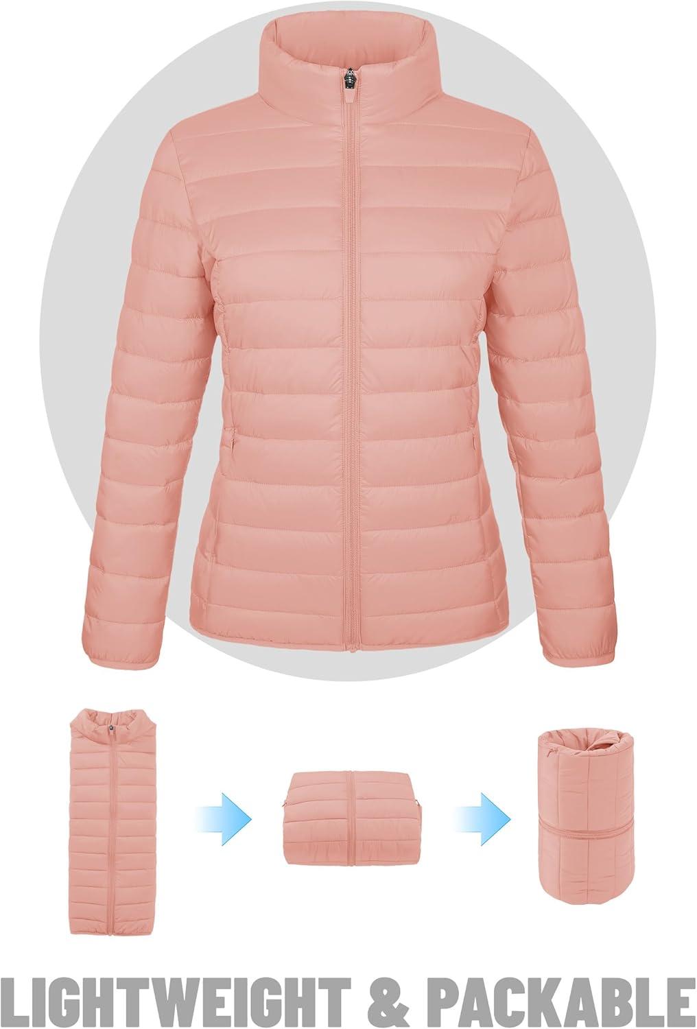 imageTACVASEN Womens Puffer Jackets Quilted Packable Puffy Coats Lightweight Winter Warm Zip Up Down Jacket Stand CollarApricot