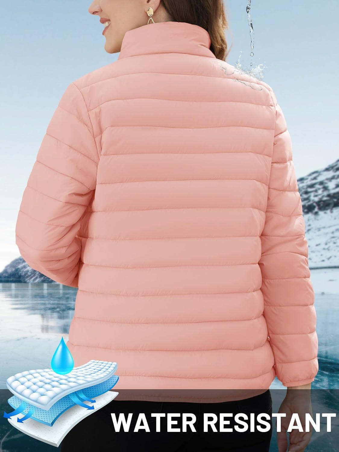 imageTACVASEN Womens Puffer Jackets Quilted Packable Puffy Coats Lightweight Winter Warm Zip Up Down Jacket Stand CollarApricot