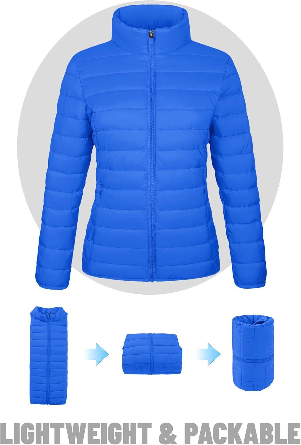 imageTACVASEN Womens Puffer Jackets Quilted Packable Puffy Coats Lightweight Winter Warm Zip Up Down Jacket Stand CollarAzure Blue