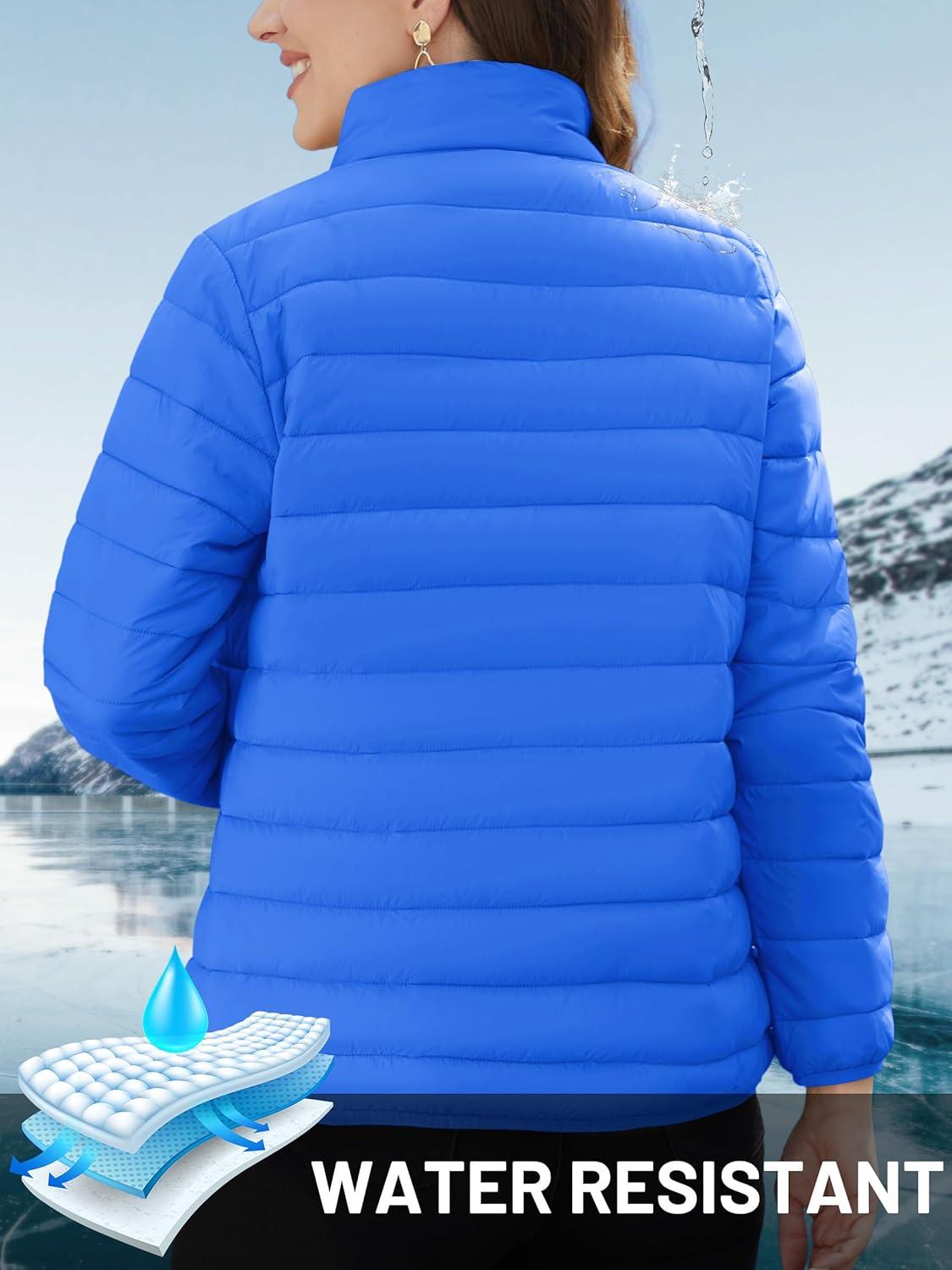 imageTACVASEN Womens Puffer Jackets Quilted Packable Puffy Coats Lightweight Winter Warm Zip Up Down Jacket Stand CollarAzure Blue