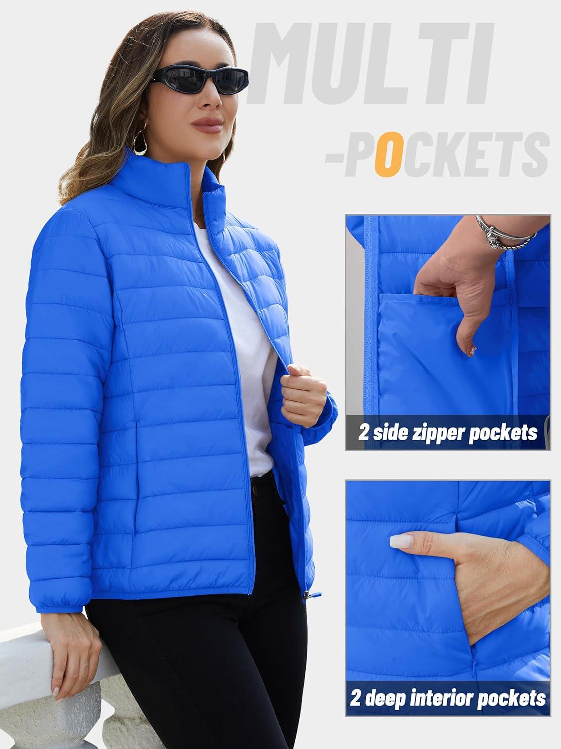 imageTACVASEN Womens Puffer Jackets Quilted Packable Puffy Coats Lightweight Winter Warm Zip Up Down Jacket Stand CollarAzure Blue