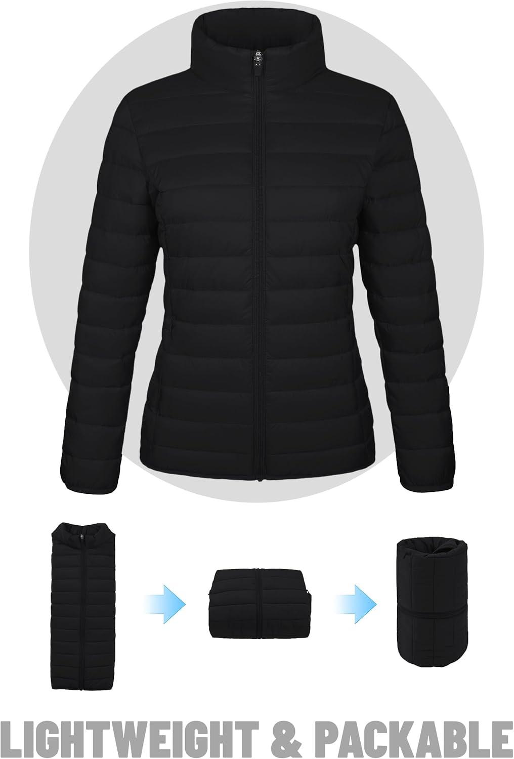 imageTACVASEN Womens Puffer Jackets Quilted Packable Puffy Coats Lightweight Winter Warm Zip Up Down Jacket Stand CollarBlack