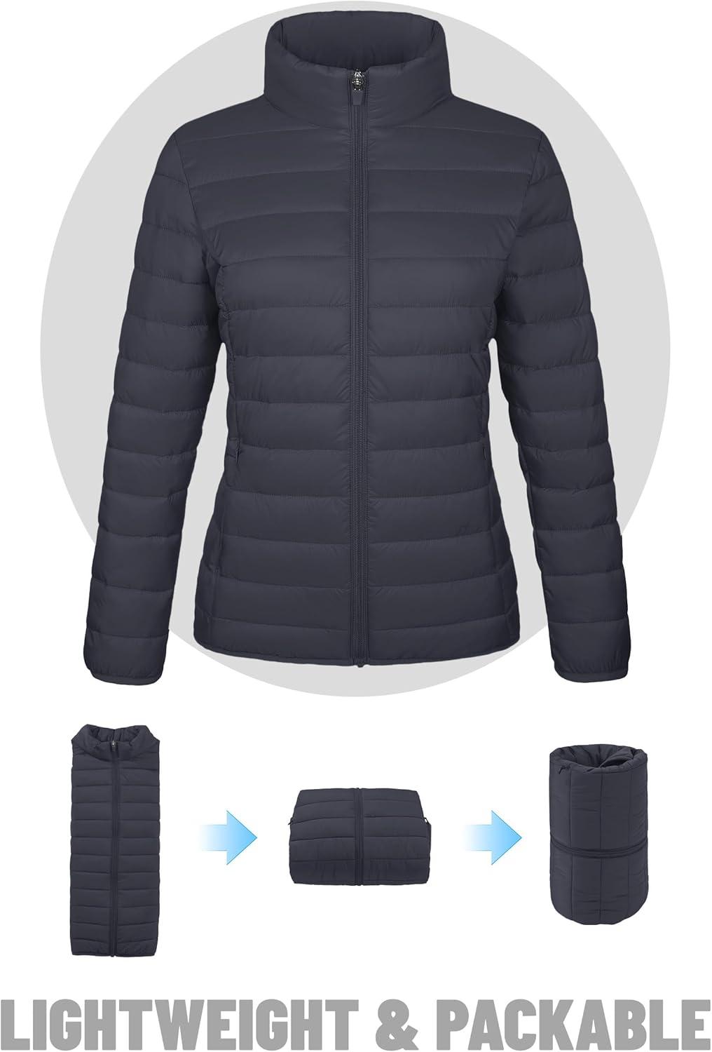 imageTACVASEN Womens Puffer Jackets Quilted Packable Puffy Coats Lightweight Winter Warm Zip Up Down Jacket Stand CollarDark Grey