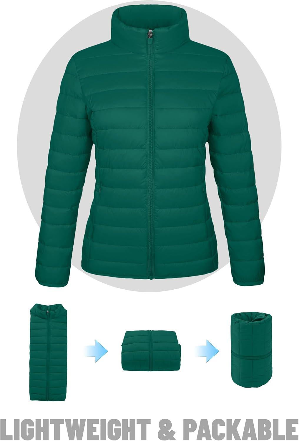 imageTACVASEN Womens Puffer Jackets Quilted Packable Puffy Coats Lightweight Winter Warm Zip Up Down Jacket Stand CollarEmerald Green