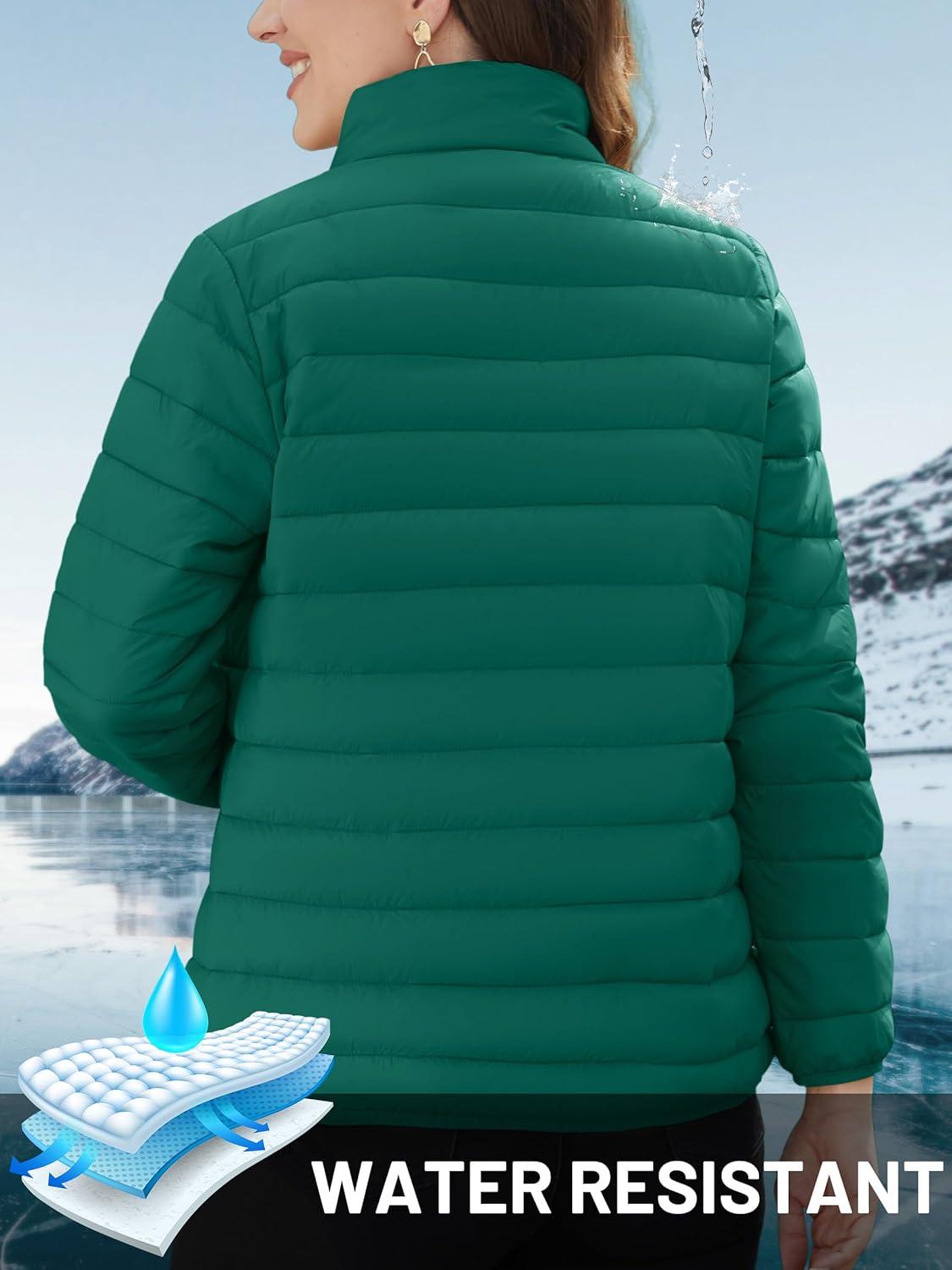 imageTACVASEN Womens Puffer Jackets Quilted Packable Puffy Coats Lightweight Winter Warm Zip Up Down Jacket Stand CollarEmerald Green